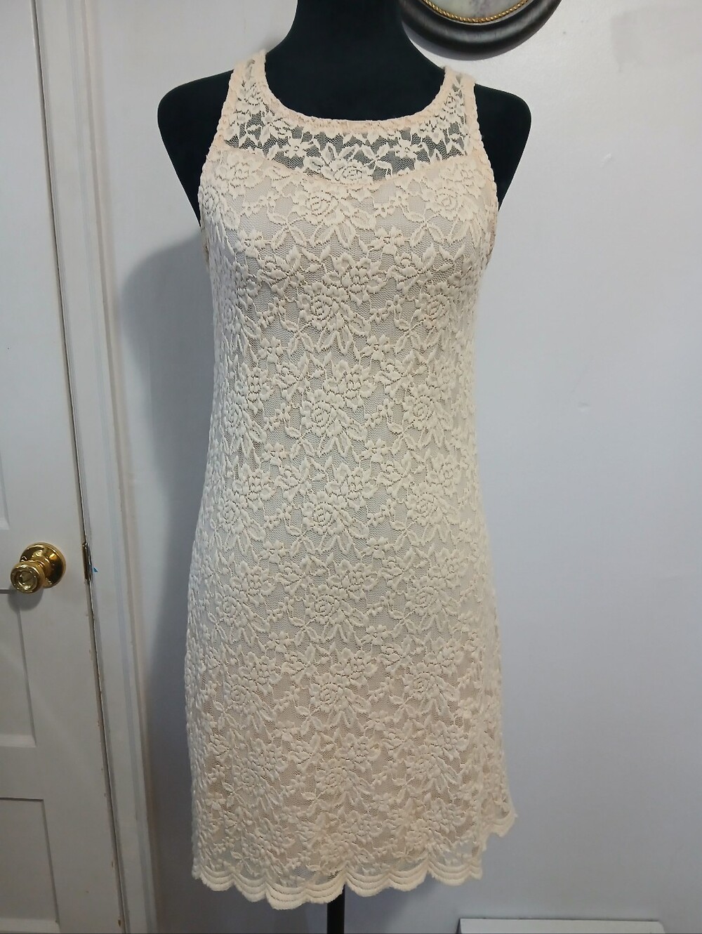VTG Jody California Juniors Medium cream sleeveless Floral lace Mini dress USA